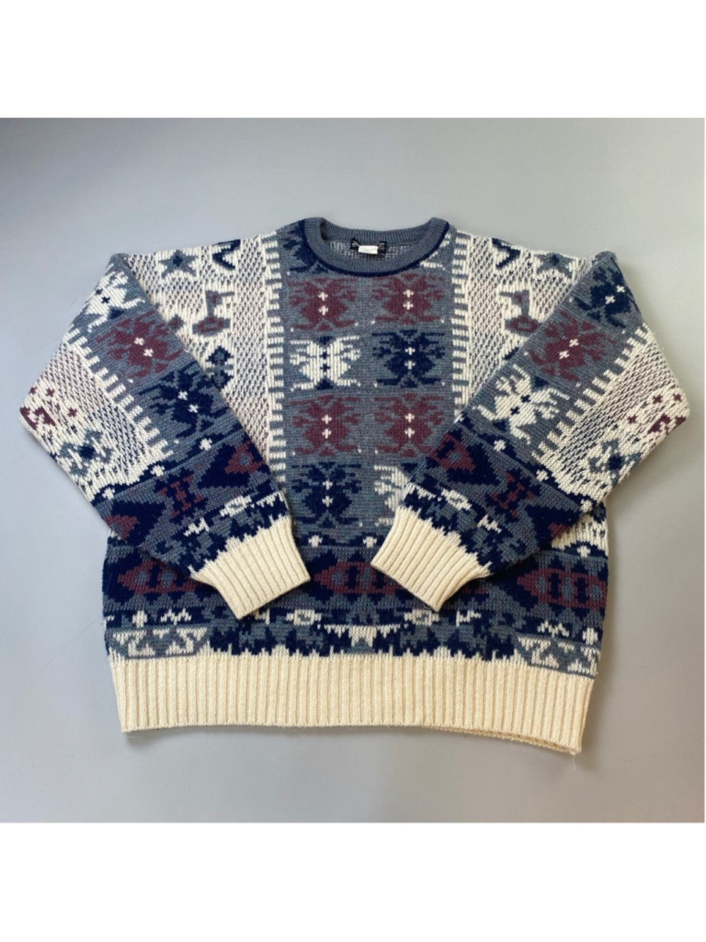 Carrington Sweater XL TALL Wool Vintage Patterned Knit Grandpacore 90s Cabin